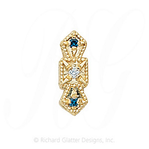 GS053 D/S - 14 Karat Gold Slide with Diamond center and Sapphire accents 